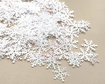 200 Snowflake Confetti with White Iridescent Shine, Christmas Holiday Winter Party Decor, Table Scatter 3/4 Inch