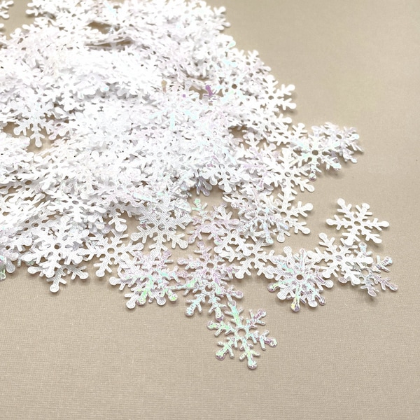 200 Snowflake Confetti with White Iridescent Shine, Christmas Holiday Winter Party Decor, Table Scatter 3/4 Inch