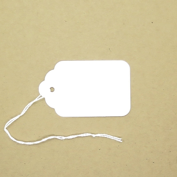 50 Small White Paper Gift Tags With String, 1 3/4x2 3/4 Inches 