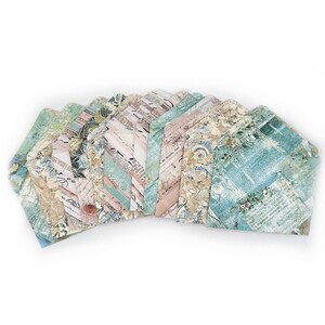 May include: A set of vintage-style envelopes with a variety of floral and patterned designs in shades of blue, green, and pink.