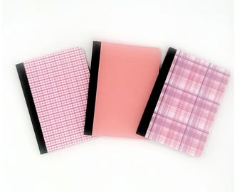 Minicuaderno de composición rosa, cuadros y lisos, 8,25 x 11,4 cm