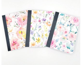 3 Altered Mini Composition Notebooks with a Floral Design, 3.25x4.5 inches, 80 Lined Sheets