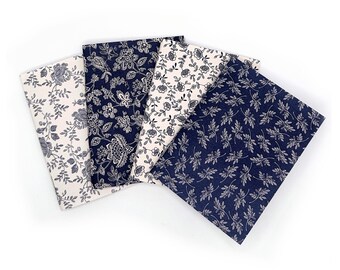 Minicuaderno floral, azul oscuro y blanco, diario de bolsillo, encuadernado con grapas