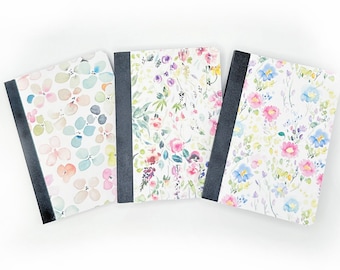 3 Altered Mini Composition Notebooks with a Floral Design, 3.25x4.5 inches, 80 Lined Sheets