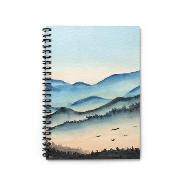 Spiral Bound Landscape Beach Mountain Notebook, 6x8 inches, Watercolor Painting Print, 118 Lined Pages, Blank Journal, Diary