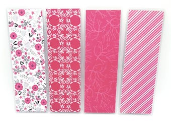 Marcapáginas laminados en rosa hechos a mano, con diseño floral y rayas (juego de 4)