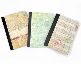 3 Vintage Style Mini Notebook Journals with 3 Different Patterns