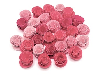 30 Pink Spiral Rose Set with 5 Different Shades of Pink, Around 1 Inch in Size