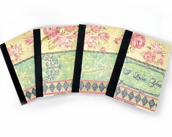 4 Mini Notebook Journals with Cute Glittery Patterns, Altered Notebooks,  3.25x4.5 inches