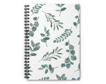 Spiral Notebook with Botanical Eucalyptus Design - Lined Pages