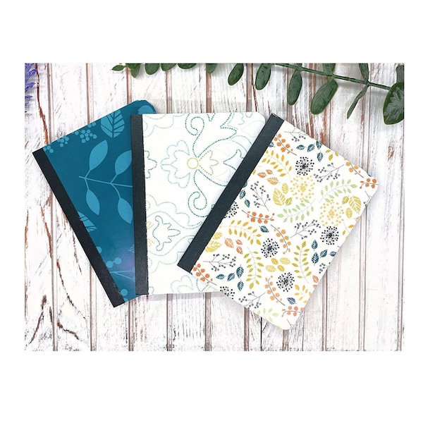 3 Colorful Mini Composition Notebook Journals with Floral Pattern, Altered Notebooks, 3.25x4.5 inches, 80 Lined Sheets