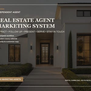 Könnte beinhalten: Ein Marketing-System für Immobilienmakler mit dem Text INDEPENDENT AGENT, REAL ESTATE AGENT MARKETING SYSTEM, ATTRACT, FOLLOW UP, PRESENT, SERVE, STAY IN TOUCH, 343 MARKETING ASSETS und DIGITAL DOWNLOAD NO PHYSICAL ITEM.