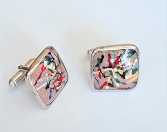 Sterling silver and glass enamel cufflinks, cufflinks handmade in the USA, glass enamel cufflinks, silver and glass enamel cufflinks