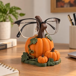 Pumpkin Patch Eyeglasses Stand, 3D Printed Desk Decor, Hand Painted Autumn Eyewear Holder, Cute Reading Nook Accessory