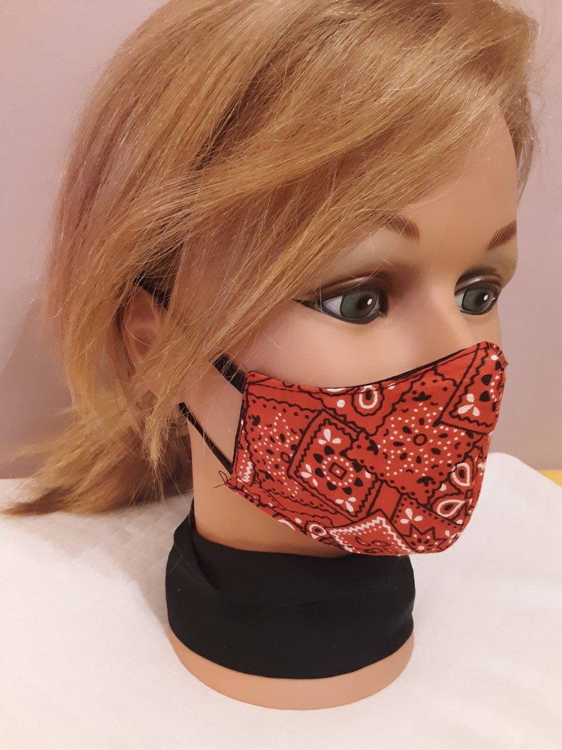 Red bandana face mask 3 layers with sewn in filter cotton Etsy