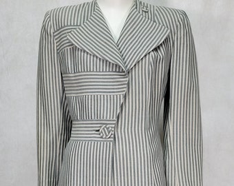 1940s Fabulous Suit Green Stripe Vertical Womens vintage 1940s suit