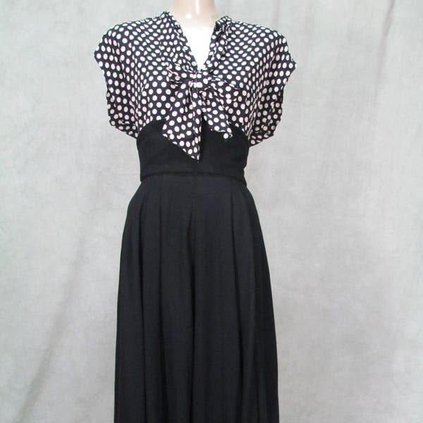 1950s Dress Polka Dot Full Skirt Wool Black Vintage 1950s Dress