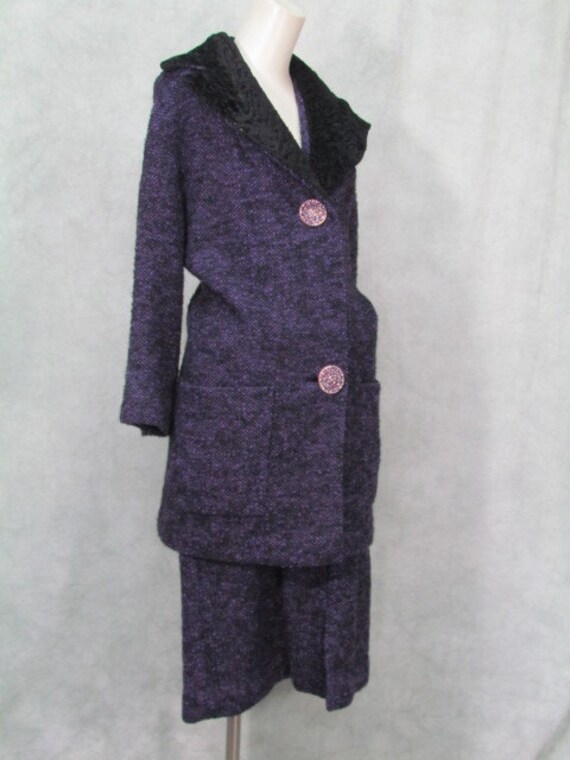 1950s Suit Purple Huge Pockets Big Buttons Big Col