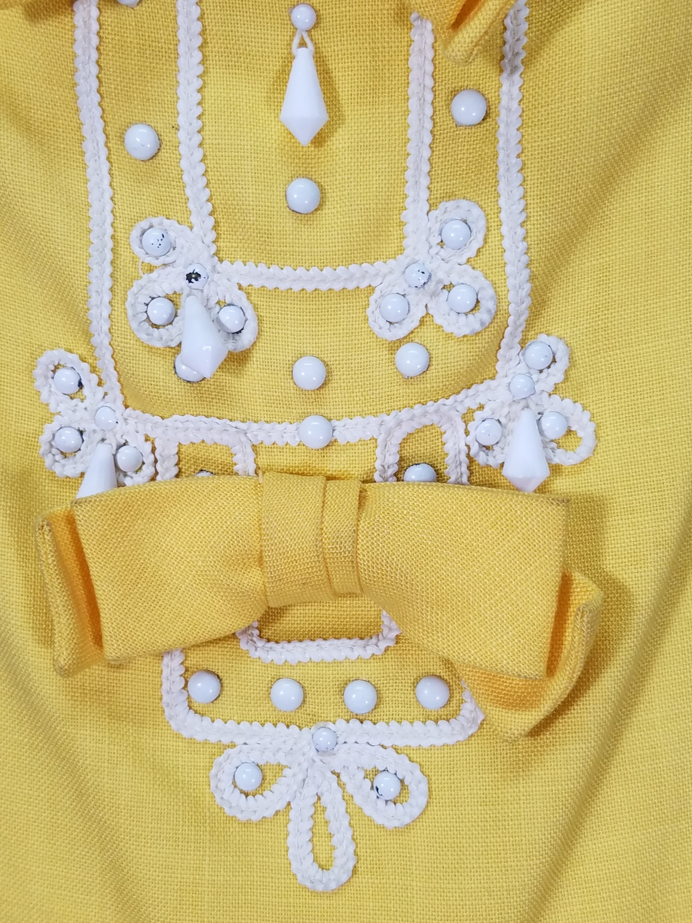 Fancy 1950s Dangle Bead Dress M Yellow Linin White Beads Etsy UK