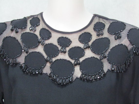 Sheer Neckline 1940s Dress Dangle Beads Black Cre… - image 3