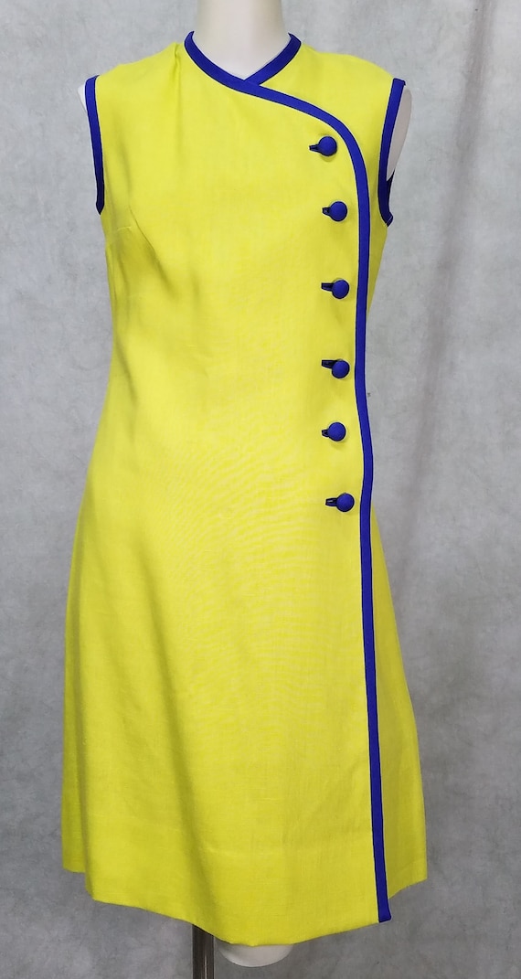 1960s Dress Anne Fogarty Linen Charturse and Blue