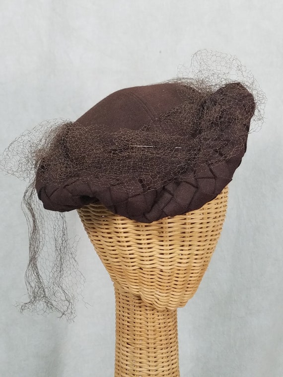 1930s Hat 1940s Hat Brown Tilt with Net