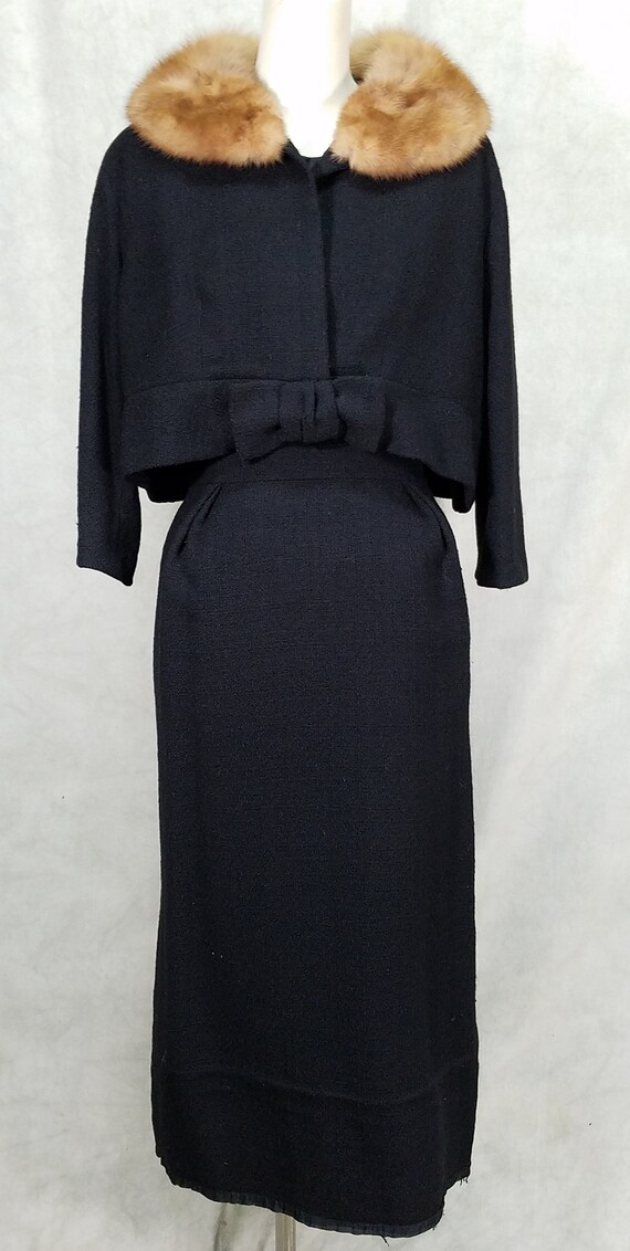 1950s Dress Ben Zuckerman 2 Piece Mink collar Wigg