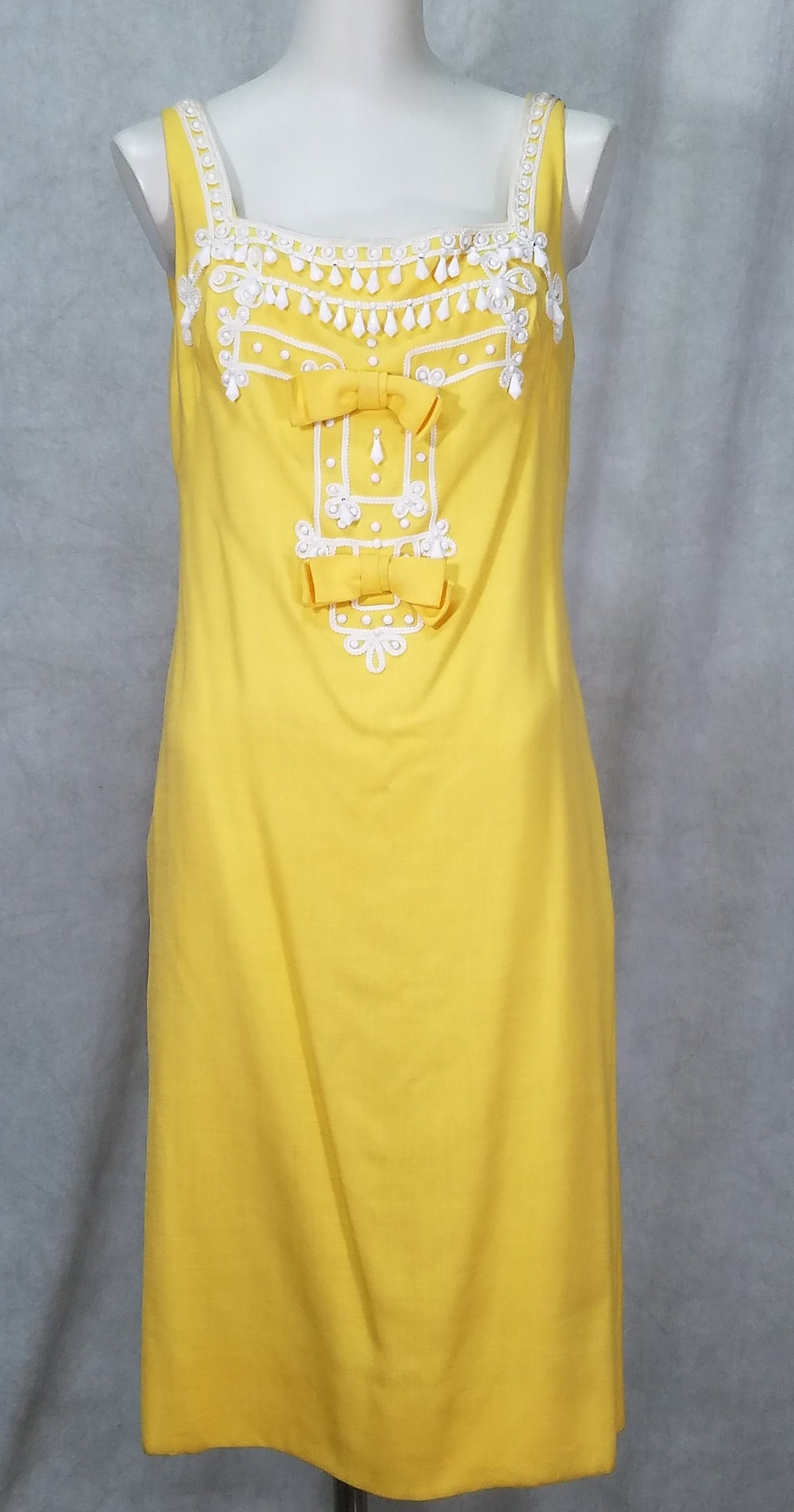 Fancy 1950s Dangle Bead Dress M Yellow Linin White Beads Etsy UK