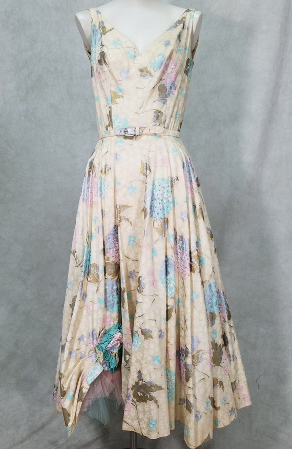 Unique Bottom 1950s Dress Flower 3D Netting Rhine… - image 1