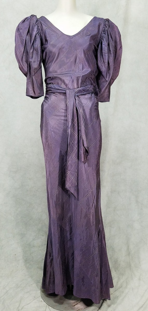 1930s Dress Purple Flared Deep V Back Vintage Form