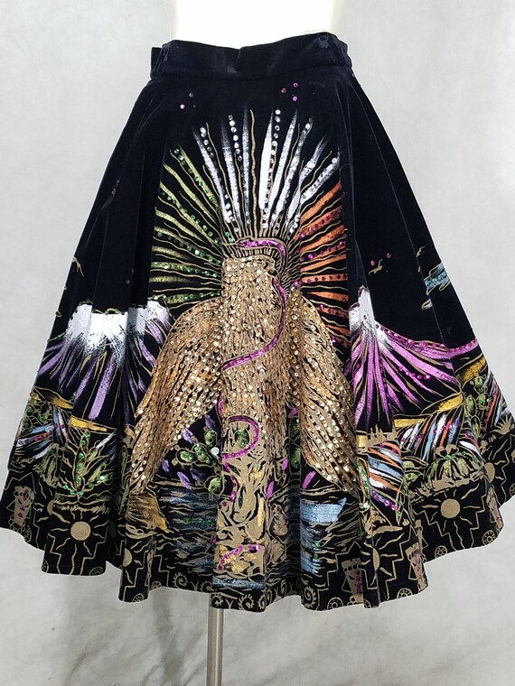 1950s Mexican Circle Skirt Hand Painted Circle Ski