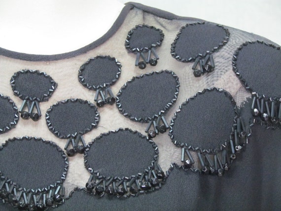 Sheer Neckline 1940s Dress Dangle Beads Black Cre… - image 4