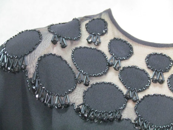 Sheer Neckline 1940s Dress Dangle Beads Black Cre… - image 5