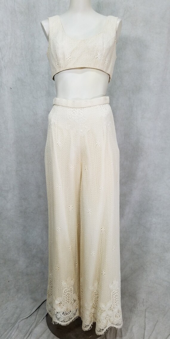 1970s Knit 3 Piece Lace Pant Top Jacket