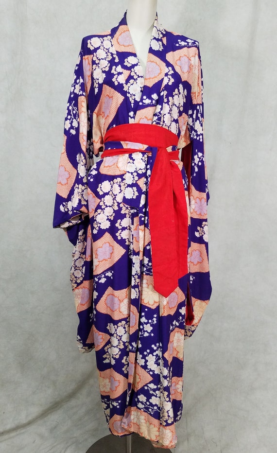 1940s Kimono Purple Orange Flower Vintage Kimono w