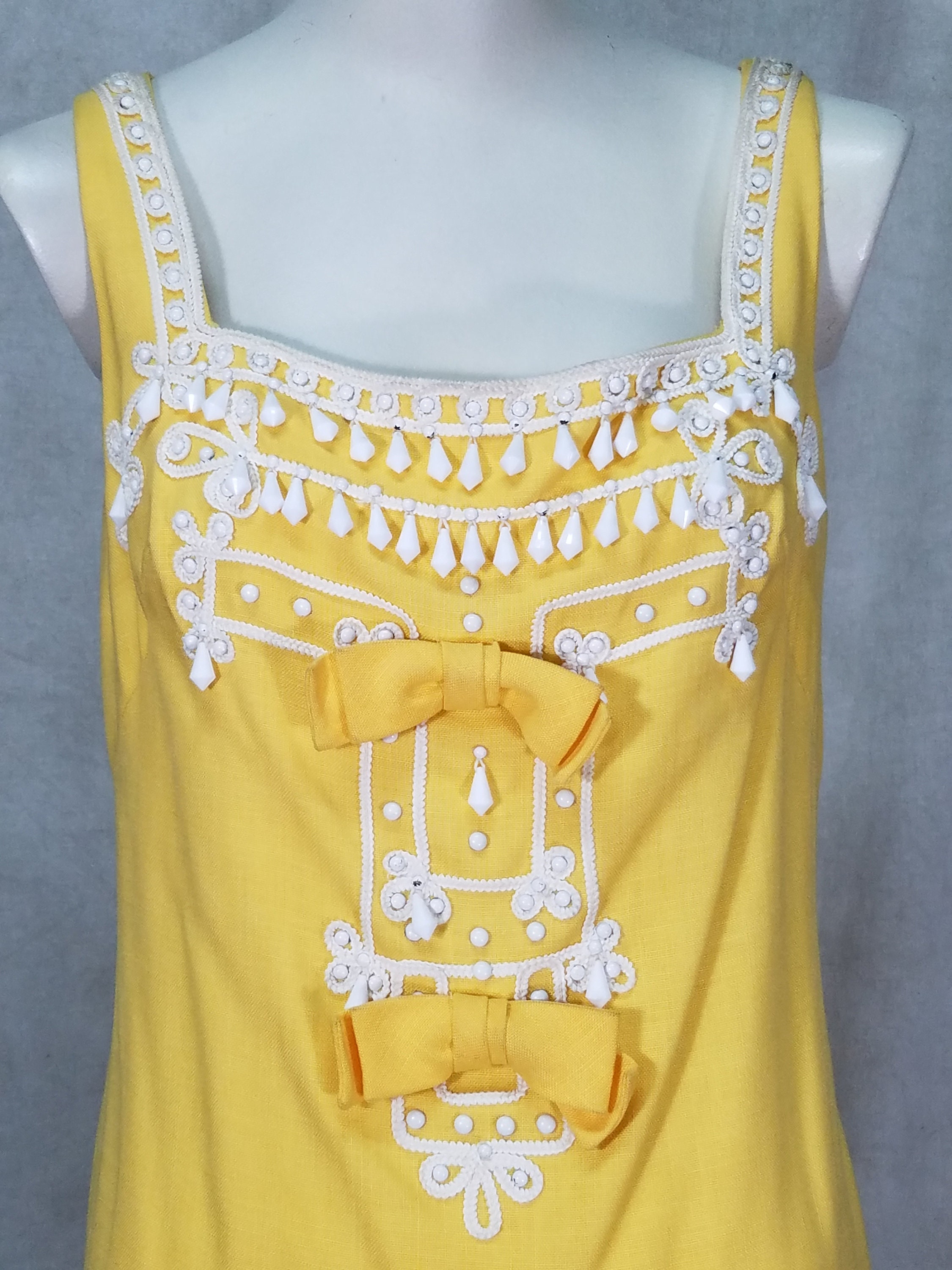 Fancy 1950s Dangle Bead Dress M Yellow Linin White Beads Etsy UK