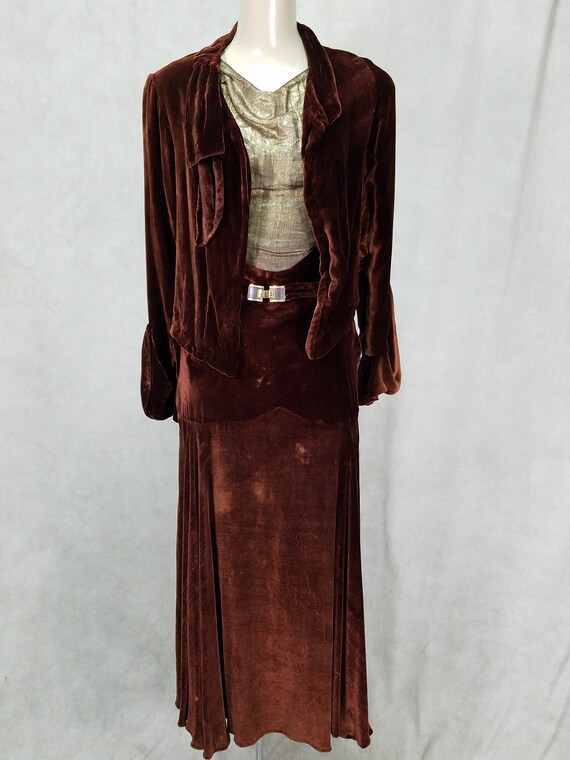 1920s Dress 2 Piece Velvet Detail Sleeve Jacket 30