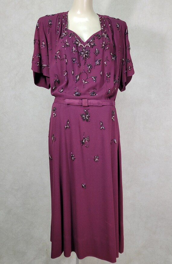 Purple Beaded XXL 1940s Dress Vintage 1940s Dress