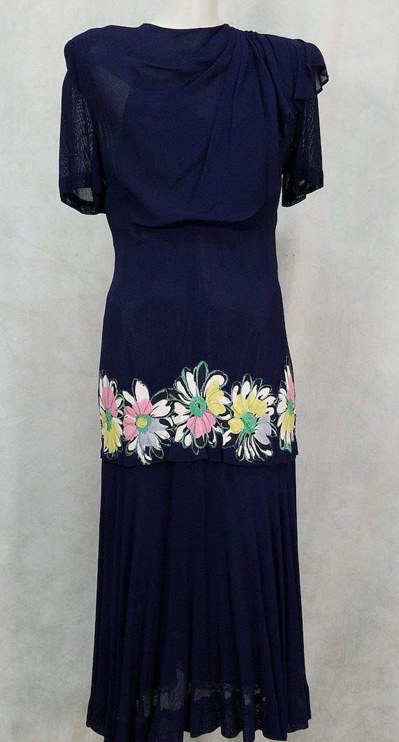 Hand Painted 1940s Dress 50s Dress Vintage Full Sk