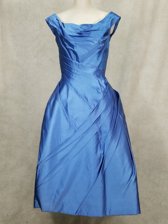 1950s Dress Ceil Chapman Designer Blue Unusual Des