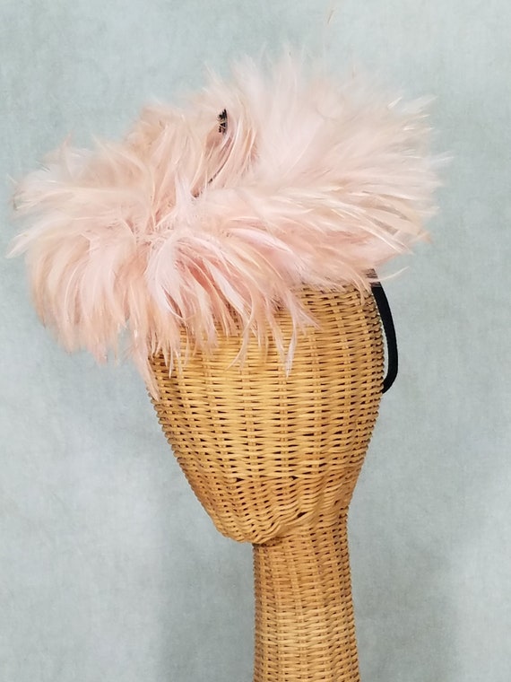 1950s Pink Feather Hat Vintage Tilt Hat Ostrich Fe