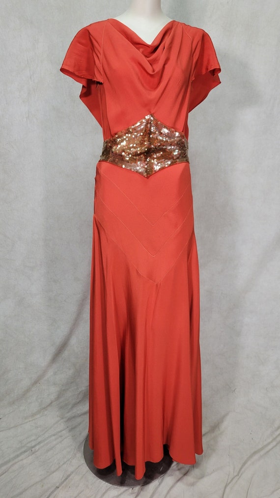 1930s Dress Orange Sequin Belt Ginger Rogers Forma