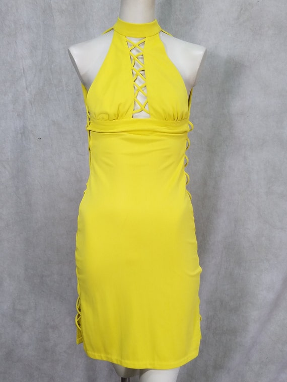 1960s GoGo Girl Dress Disco 1970s Dress Yellow Fun