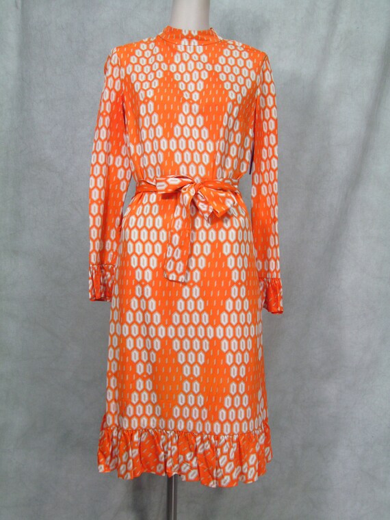 1960s Orange Carlye Designer Dress Mod Print Vinta