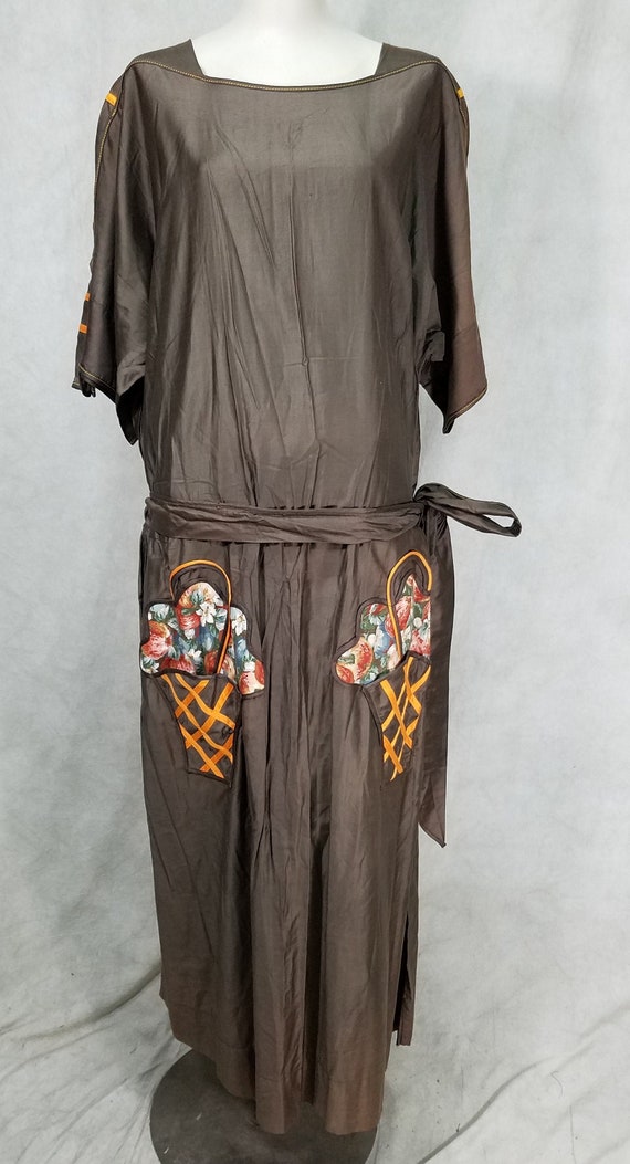 1920s Dress Nelly Don Flower Basket Pockets Rare Y