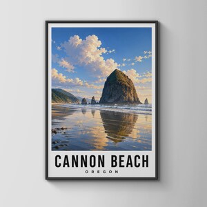 Reiseposter Cannon Beach, Oregon | Küstenwandbild Haystack Rock, Druck aus dem Pazifischen Nordwesten