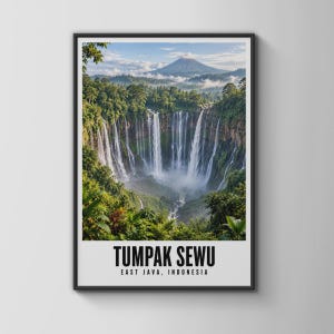 Tumpak Sewu Indonesia Travel Poster | East Java Waterfall Wall Art, Scenic Print