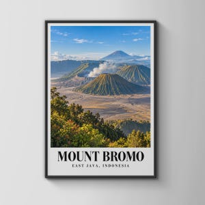 Mount Bromo Travel Poster | East Java Indonesia Volcano Wall Art, Scenic Landscape Print