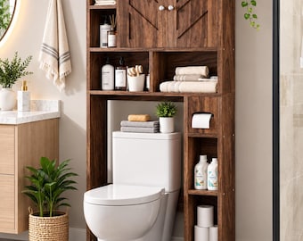 Over The Toilet Storage Cabinet, Farmhouse Bathroom Organizer, Wooden Toilet Storage Shelf, Freestanding Bathroom Cabinet