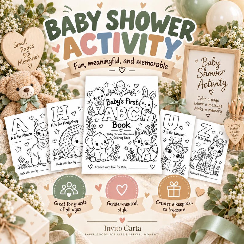 Baby Shower ABC Coloring Book, Baby’s First ABC Keepsake, Printable ...